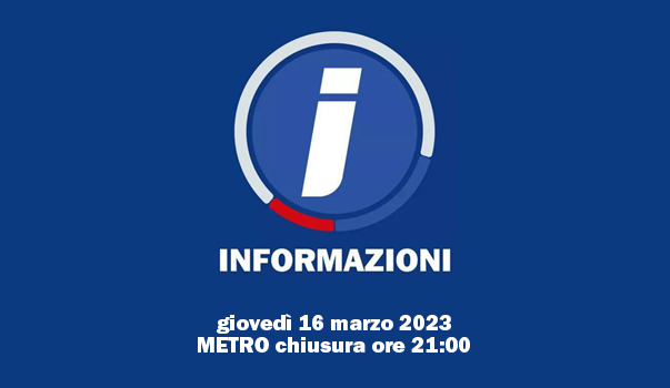 Chiusura anticipata METROPOLITANA di Catania giovedì 16 marzo 2023